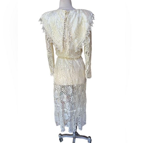 1980s Victorian Edwardian Style Ivory Lace Overlay Bridal‎ Dress - Picture 7 of 8